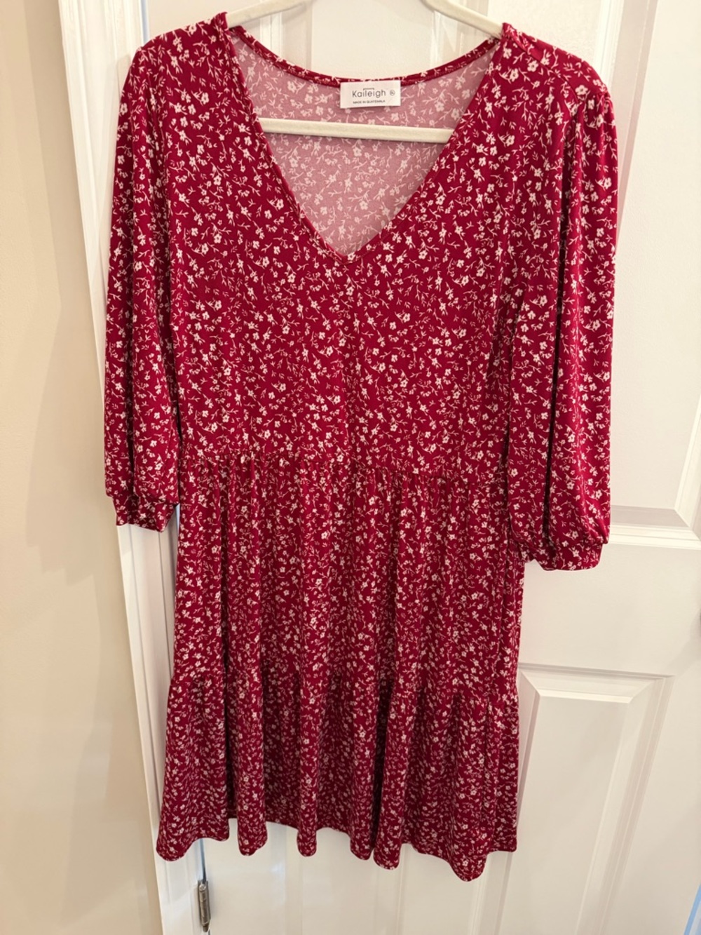 Kaileigh Burgundy Floral V-Neck Long Sleeve Dress